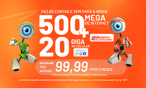 Internet 100% Fibra. 500 mega + 20GB no celular + globoplay por R$99,99/m&ecirc;s. Assine agora.